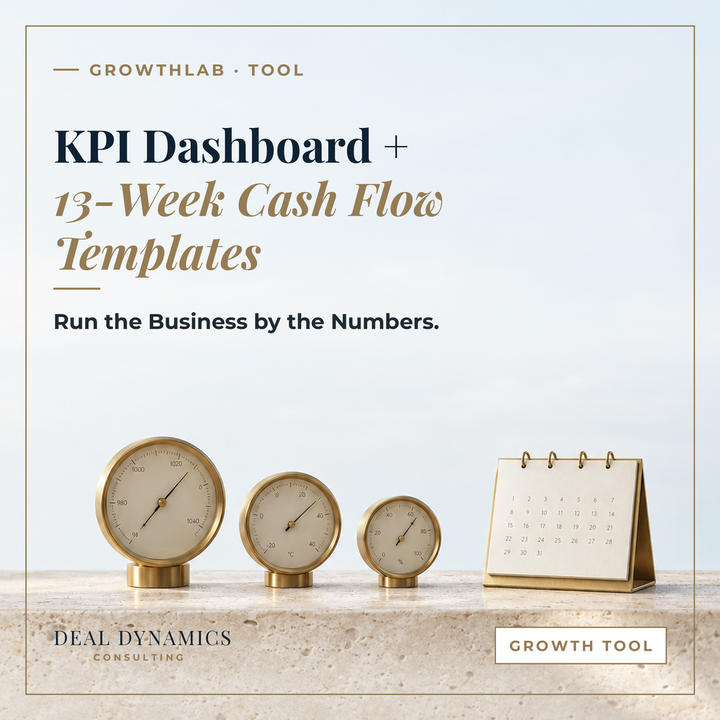KPI Dashboard + 13-Week Cash Flow Templates: Your Weekly Scoreboard and a Calendar for Your Cash.